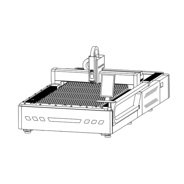 Illustration of a CNC laser cutting machine, designed for precision manufacturing and industrial applications.
