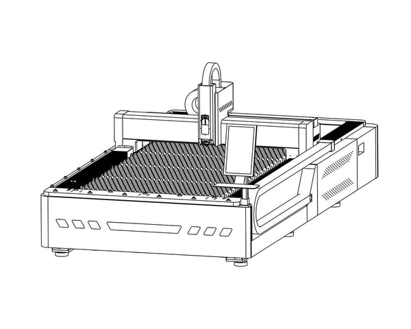 Illustration of a CNC laser cutting machine, designed for precision manufacturing and industrial applications.