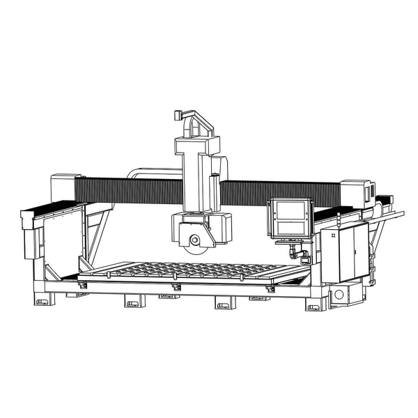 Technical illustration of a CNC milling machine, featuring detailed mechanical components and control panel.