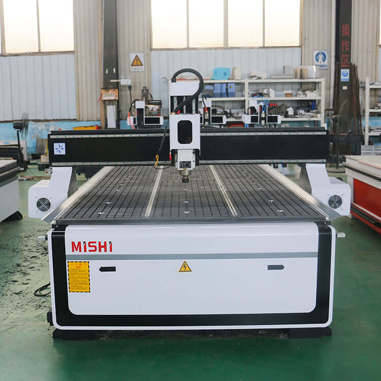 High-speed single head CNC router for engraving and cutting wood, acrylic, aluminum in advertising industry workshop.