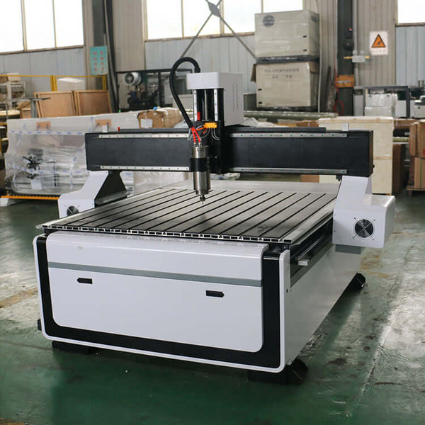 High-speed single head CNC router for 2D and 3D engraving and cutting on wood, acrylic, and aluminum, ideal for advertising industry.