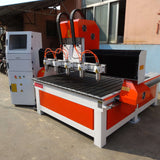 Precision Multi-Head 4-Axis CNC Router for 3D woodwork and mass production, featuring welded steel design for durability