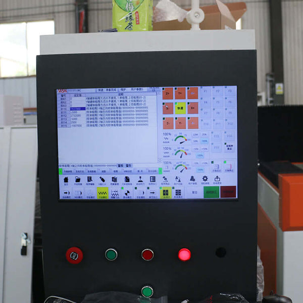 Control panel of a high-precision CNC router for foam, EPS, and 3D engraving, displaying interface and function buttons.