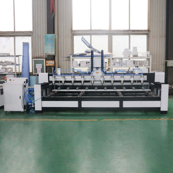 Precision Multi-Head 4-Axis CNC Router for 3D Woodwork in a workshop setting