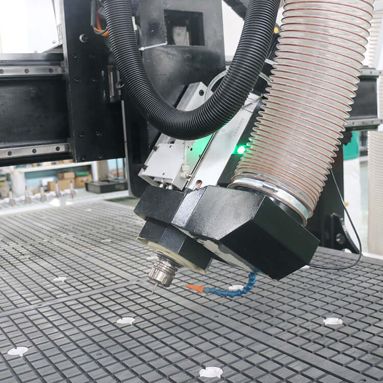 4 Axis ATC CNC Router with 180° Swing Head in operation for woodworking, showing the cutting and engraving head on a production line