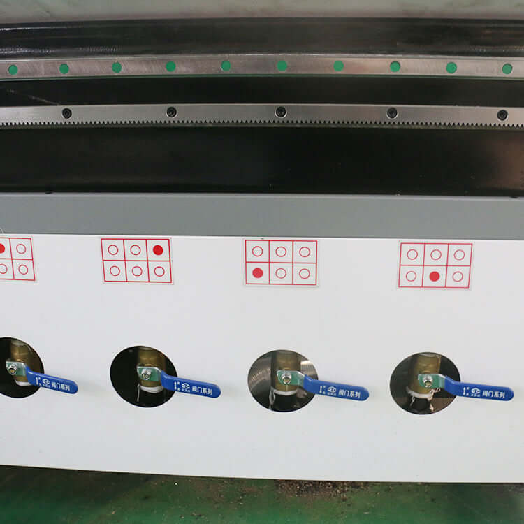 Close-up of 4 Axis ATC CNC Router control panel with adjustable levers for woodworking and furniture cutting.