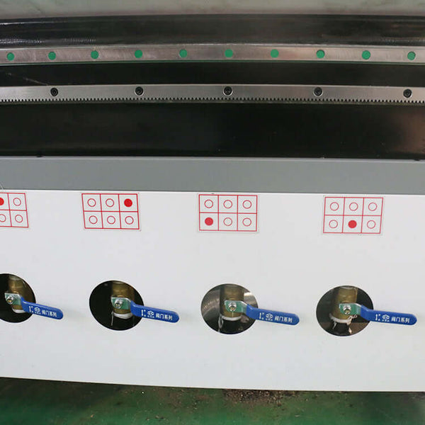 Close-up of 4 Axis ATC CNC Router control panel with adjustable levers for woodworking and furniture cutting.