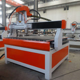 Precision multi-head 4-axis CNC router for 3D woodwork and mass production, featuring welded steel construction for durability.
