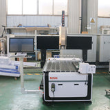 Customized small size 4 axis ATC CNC router with rotary axis and swing arm in industrial setting