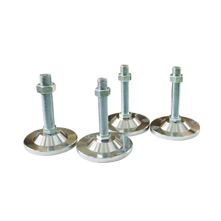 Adjustable metal frame feet for leveling and support, suitable for various construction and furniture applications.