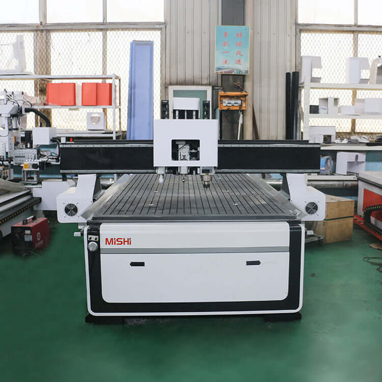 CNC Router with Oscillating Knife for efficient wood, fabric, and rubber cutting in an industrial setting.