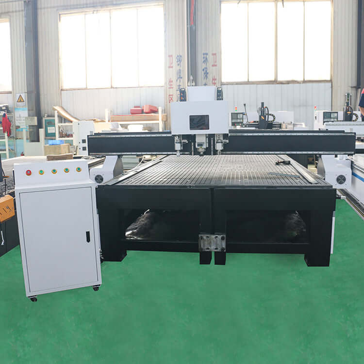 CNC Router with Oscillating Knife for efficient cutting of wood, fabric, and rubber, showcasing industrial workshop setting.