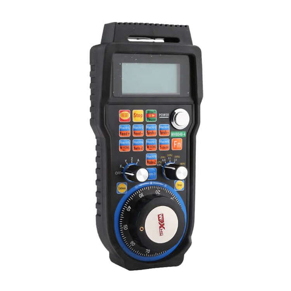 Handheld MACH 3 CNC controller with LCD screen and multiple buttons for precise machine operation.