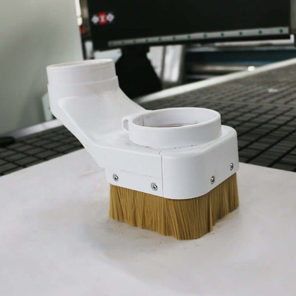 Dust hood with tough brush for CNC router, featuring easy installation and excellent dust collection, ideal for woodworking machines.