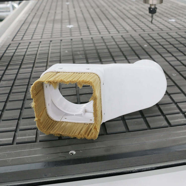 Dust hood for CNC router with durable brush for effective dust collection on woodworking tools and milling machines.