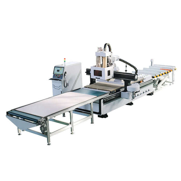 Efficient auto-loading ATC CNC router for furniture production with high-speed spindle and auto-feeding system for mass production.