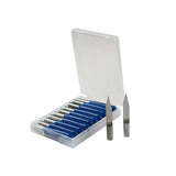 Set of high-precision flat bottom end mills for cutting with protective storage case, ideal for CNC machining and industrial applications.