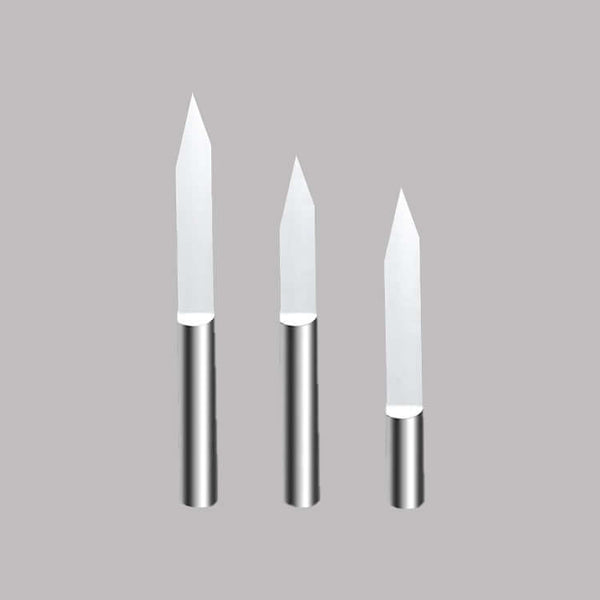 Set of three high-precision flat bottom end mills for cutting metal and wood with sharp edges.