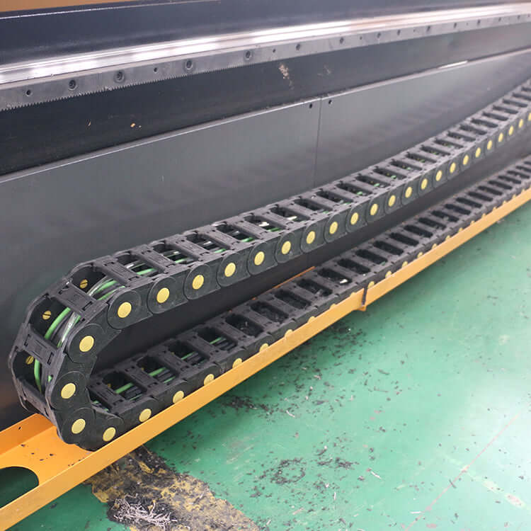 CNC router cable chain for high-efficiency double-process woodworking machine.