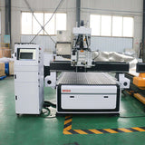 High-efficiency ATC CNC router for woodworking with multi-heads for cutting, milling, grooving, and drilling tasks.