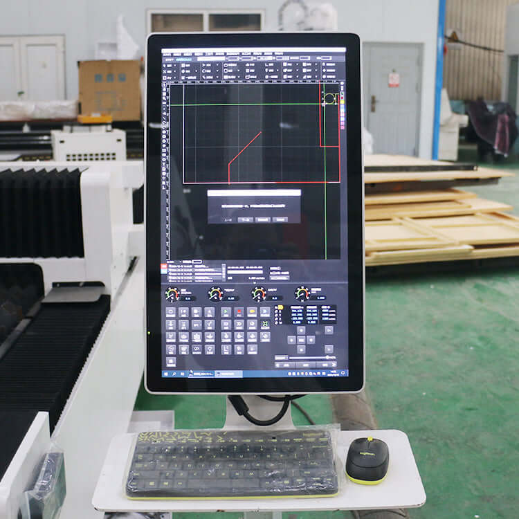 Control panel of 2 in 1 fiber laser cutting machine for metal sheets and pipes, showing advanced programming interface.