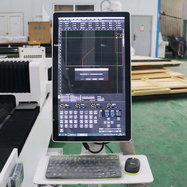 Control panel of 2 in 1 fiber laser cutting machine for metal sheets and pipes, showing advanced programming interface.