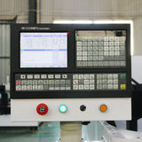 Control panel of Mini ATC CNC Router with disc tool changer, showing screen and buttons for precision machining operations.