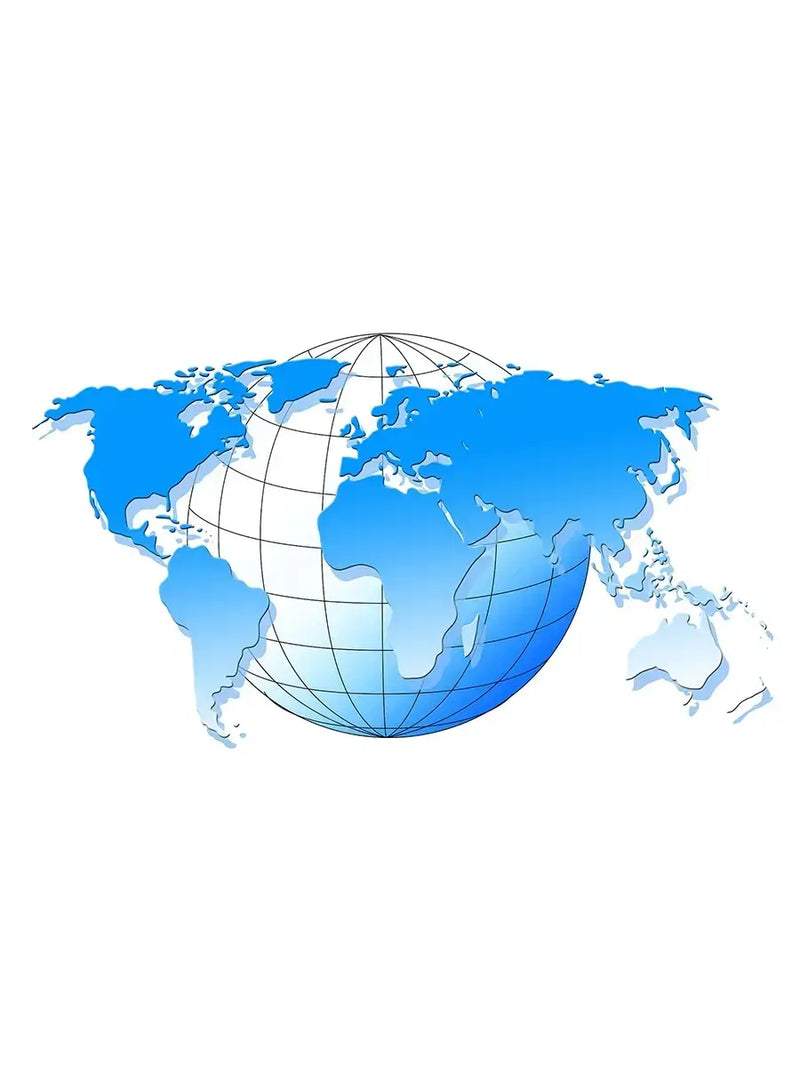 Mobile Blue and white 3D globe illustration showing world map with continents.