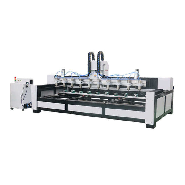 Industrial CNC router machine with multiple spindles for precision cutting and engraving.
