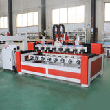 Precision Multi-Head 4-Axis CNC Router for 3D woodwork; ideal for mass production with durable welded steel construction.