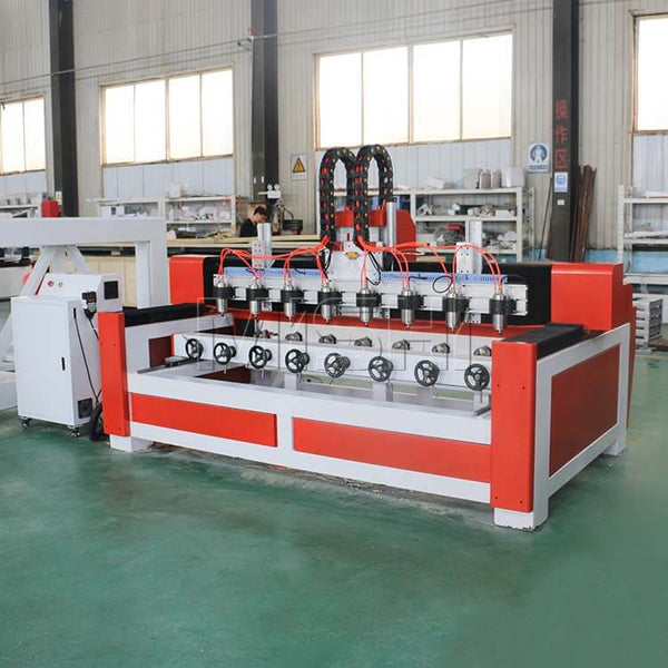 Precision Multi-Head 4-Axis CNC Router for 3D woodwork; ideal for mass production with durable welded steel construction.