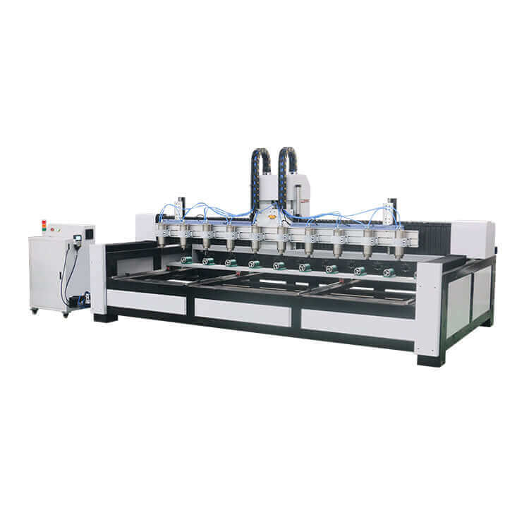 Industrial CNC router machine with multiple spindles for precision cutting and engraving.