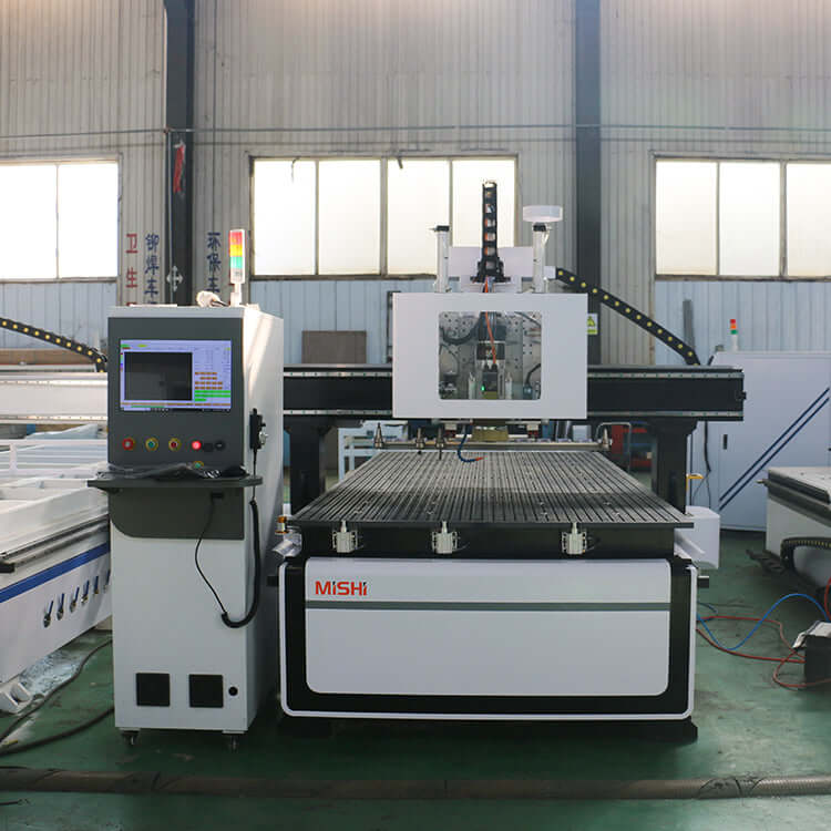 Multifunction ATC CNC Router with Oscillating Knife and CCD Camera for diverse material cutting in the furniture industry.