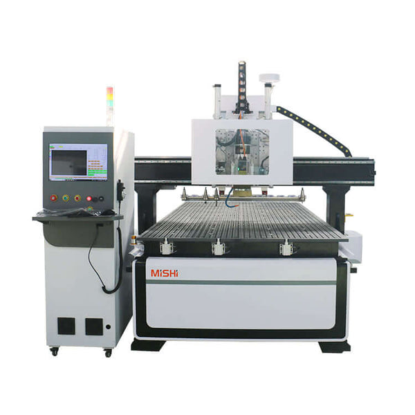 Multifunction ATC CNC Router with Oscillating Knife and CCD Camera for cutting and engraving wood, MDF, aluminum, and more.