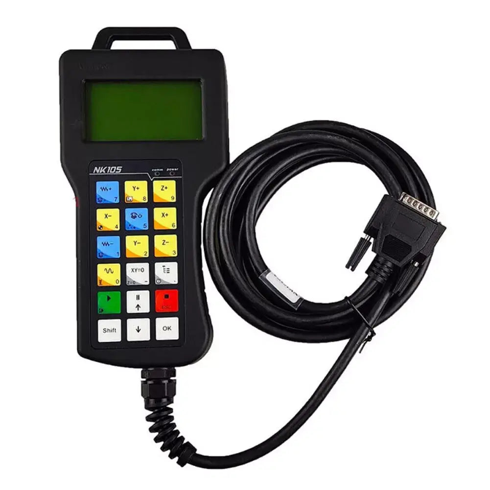 NK105 G2 CNC Controller Handle with Cable for Woodworking Engraving Systems, showcasing control buttons and connectivity.