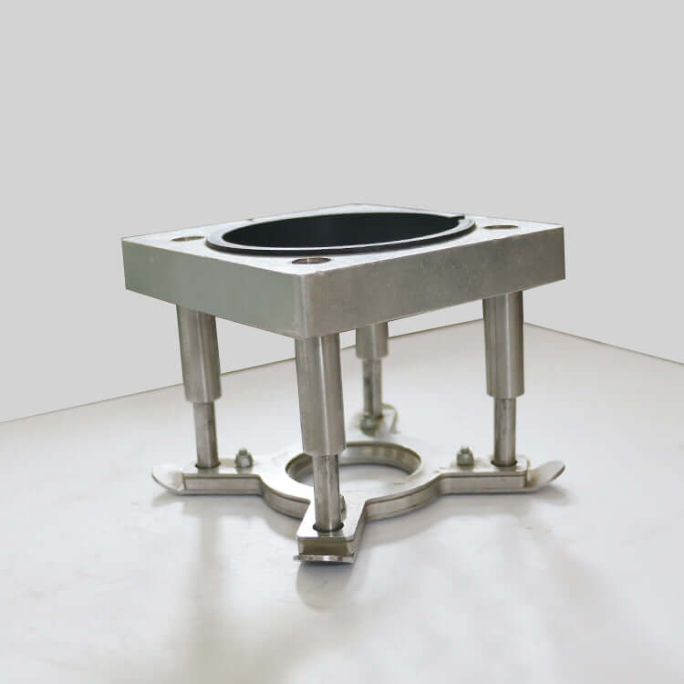 Precision platen press component with metallic frame and sturdy support, ideal for industrial pressing applications on smooth surfaces.