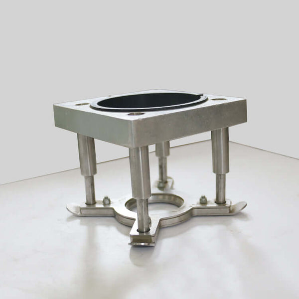 Precision platen press component with metallic frame and sturdy support, ideal for industrial pressing applications on smooth surfaces.