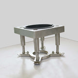 Precision platen press component with metallic frame and sturdy support, ideal for industrial pressing applications on smooth surfaces.