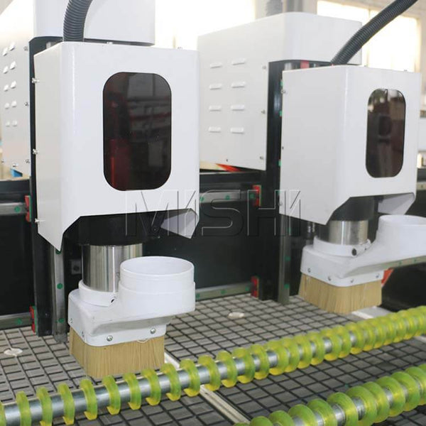 Precision double head CNC router for efficient wood engraving and furniture production, featuring advanced controllers.