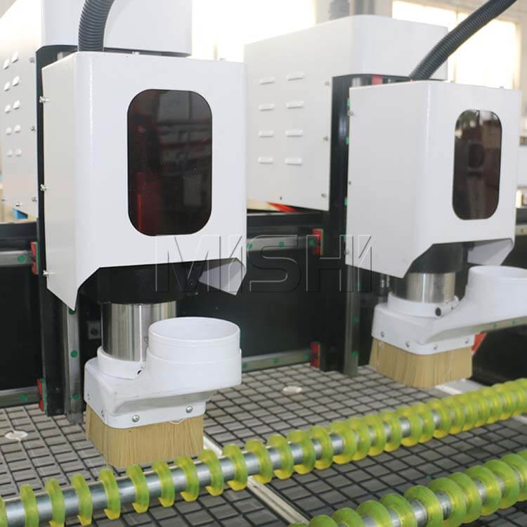 Precision double head CNC router for efficient wood engraving and furniture production, featuring advanced controllers.