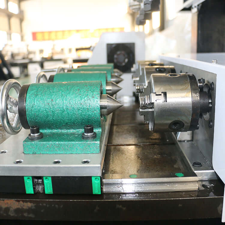 Multi-head 4-axis CNC router for 3D wood carving, featuring rotary axis and precision tools for engraving and cutting materials.