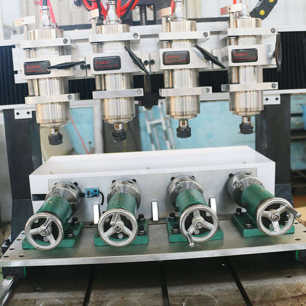 Precision Multi Head 4-Axis Mini CNC Router for 3D wood carving, featuring rotary axis for milling and engraving metals and wood.