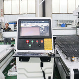 Control panel of Precision Multi-Process ATC CNC Router for furniture and cabinets in an industrial setting.