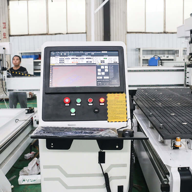 Control panel of Precision Multi-Process ATC CNC Router for furniture and cabinets in an industrial setting.