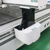 Close-up of a precision multi-process ATC CNC router for furniture, with four spindle tools for efficient wood cutting and milling.