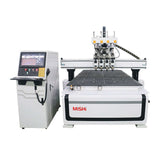Precision ATC CNC router with multi-head spindle for furniture making and cabinetry, featuring tool-change capabilities.
