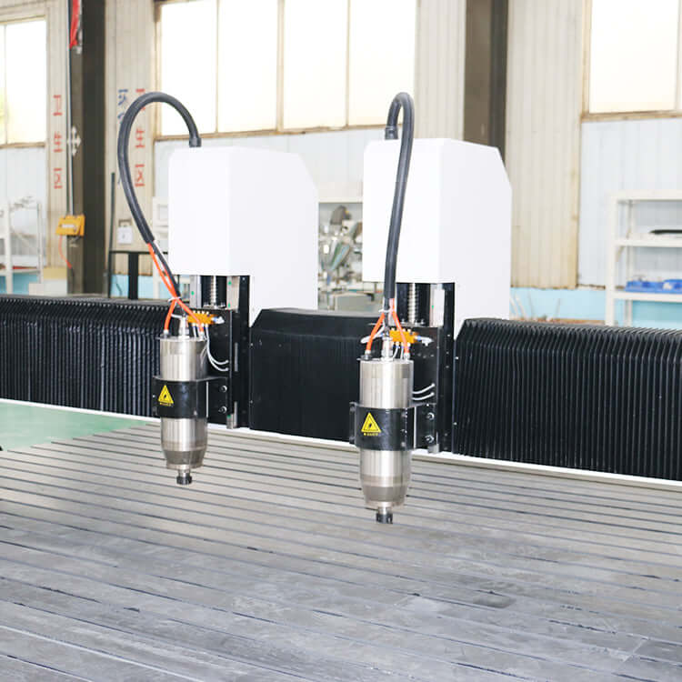 High-efficiency precision double head CNC router for wood engraving, featuring advanced controllers and separate speed controls.