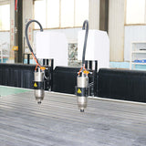 High-efficiency precision double head CNC router for wood engraving, featuring advanced controllers and separate speed controls.