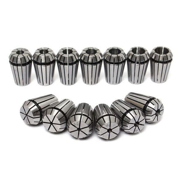 Set of 12 precision tool collets for machining and milling applications, featuring durable metal construction and uniform size.