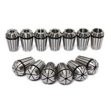 Set of 12 precision tool collets for machining and milling applications, featuring durable metal construction and uniform size.